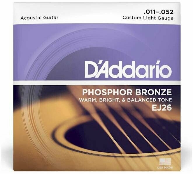 Струны для акустической гитары фосфорная бронза 11-52 D'ADDARIO EJ26 PHOSPHOR BRONZE CUSTOM LIGHT 11-52