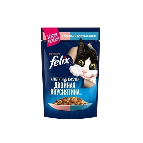 Felix Паучи Кусочки в желе для кошек с лососем и форелью (122949371244969412493551) 0,085 кг 25080 (30 шт)