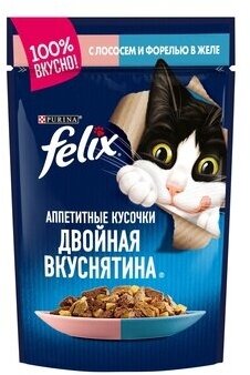 Felix Паучи Кусочки в желе для кошек с лососем и форелью (122949371244969412493551) 0,085 кг 25080 (2 шт) - фотография № 3