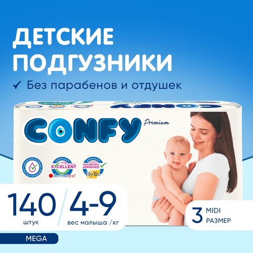 фото Confy подгузники для малышей 3 размер (4-9 кг), 140 шт.