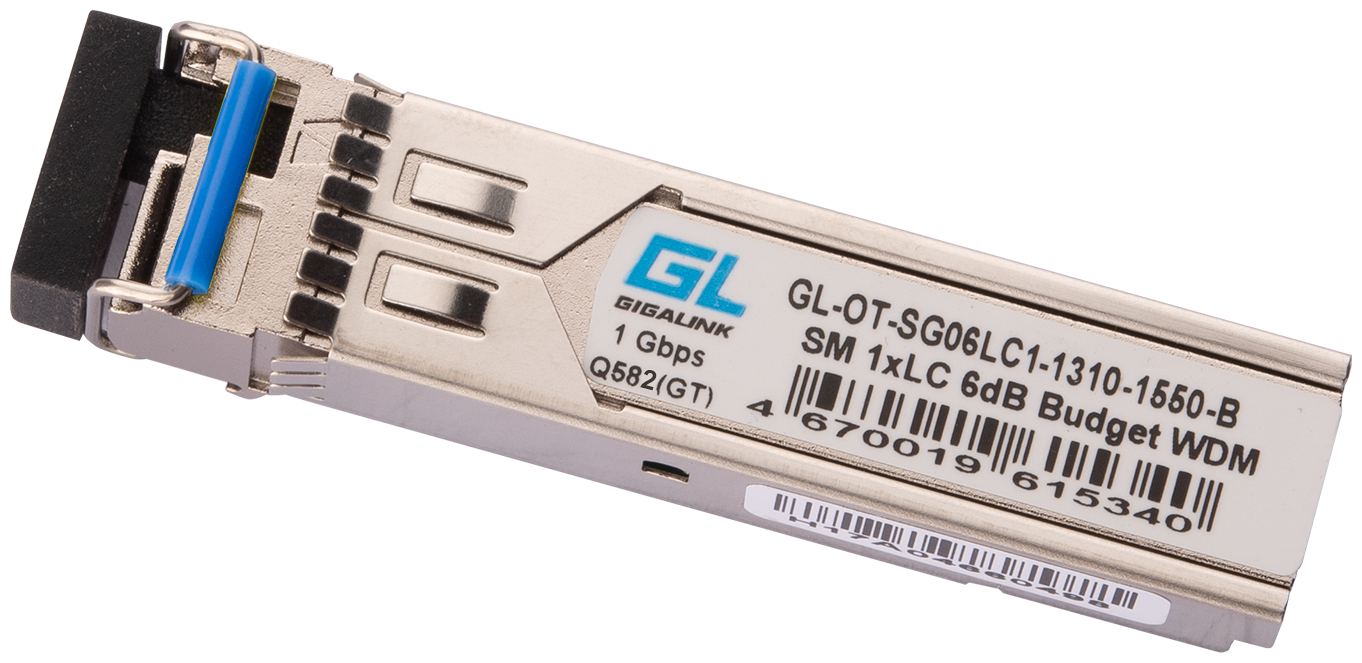 Модуль SFP GIGALINK WDM, 1,25Gb/s одно волокно SM, LC, Tx:1310/Rx:1550 нм GL-OT-SG06LC1-1310-1550-B