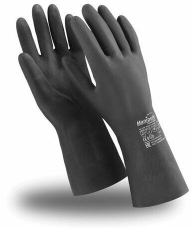 Перчатки неопреновые MANIPULA химопрен, хлопчатобумажное напыление, К80/Щ50, размер 9-9,5 (L), черные, CG-973