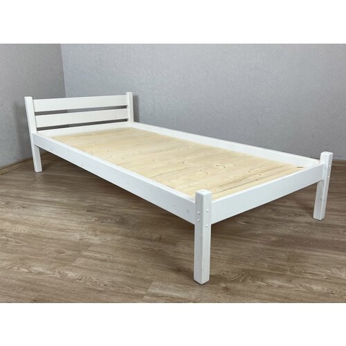 Кровать односпальная Классика из массива сосны со сплошным основанием, 190х90 см (габариты 200х100), цвет белый
