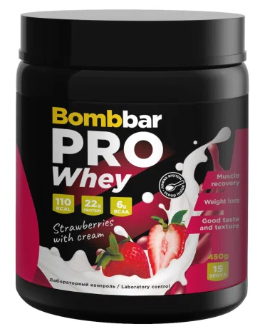 Bombbar Pro whey (450 гр) (клубника со сливками)