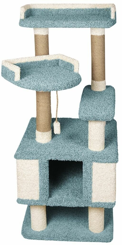 Игровой комплекс для кошек с домиком и игрушкой, высокая когтеточка "Лапа" бирюзовый - фотография № 12