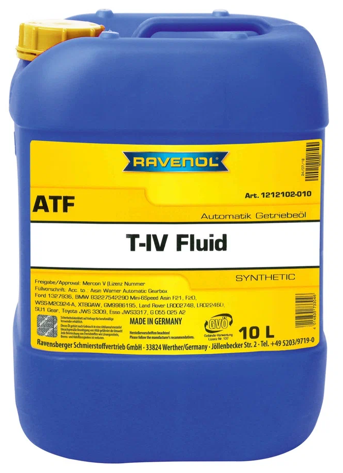 RAVENOL Масло трансмиссионное RAVENOL ATF T-IV Fluid (10л) 4014835733046