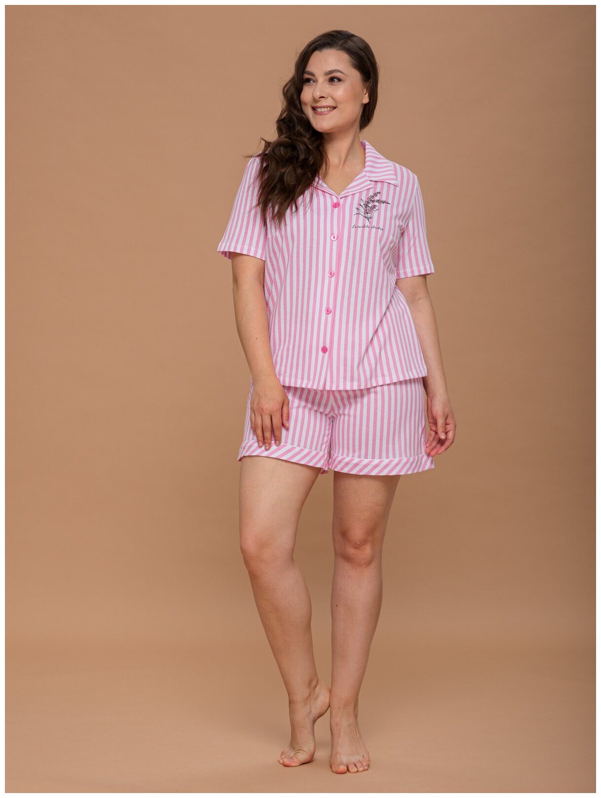 Домашняя женская пижама Алтекс с шортами и рубашкой розовая, размер 44 - фотография № 2