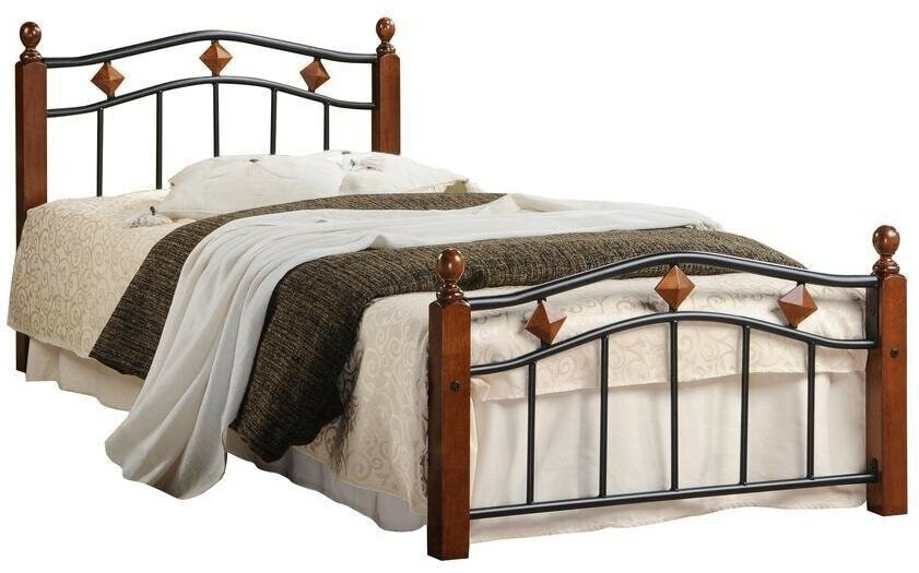 Кровать AT-126, дерево гевея/металл, 90*200 см (Single bed), красный дуб/черный