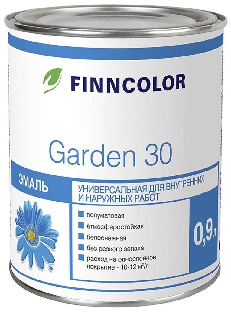 Эмаль универсальная Garden 30 (Гарден 30) FINNCOLOR, алкидная, 0,9 л, белая (база А)