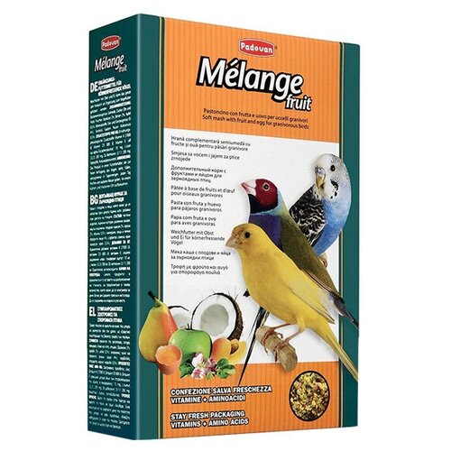 padovan корм melange vegetable для зерноядных птиц 300 г PADOVAN MELANGE FRUIT дополнительный корм для декоративных и экзотических птиц с фруктами (300 гр х 2 шт)