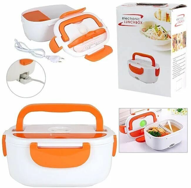 фото Портативный электрический саморазогревающийся ланч-бокс с отделениями и ложкой 1,5 л./ Электрический ланч-бокс с подогревом/ Термос для еды