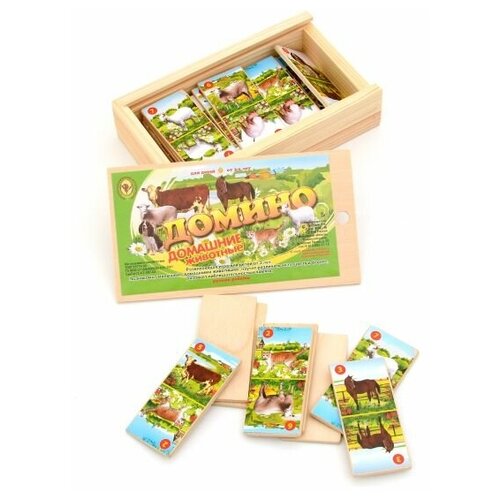 Фабрика игрушек Домино детское деревянное «Домашние животные» обучающее