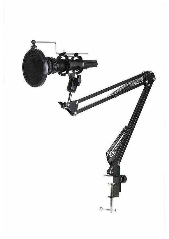 Настольная стойка пантограф F-91 с держателем для микрофона и поп-фильтром диаметром 10 см