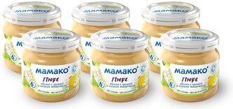 Пюре МАМАКО яблоко с грушей и козьим творожком, с 6 месяцев, 80 г, 6 шт.