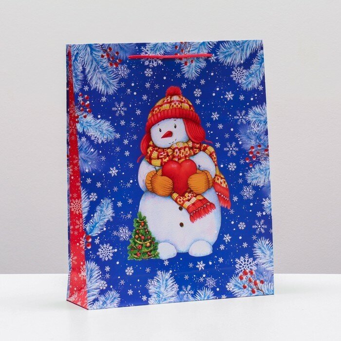 Пакет подарочный "Влюблённый снеговик", 33 х 42,5 х 10 см