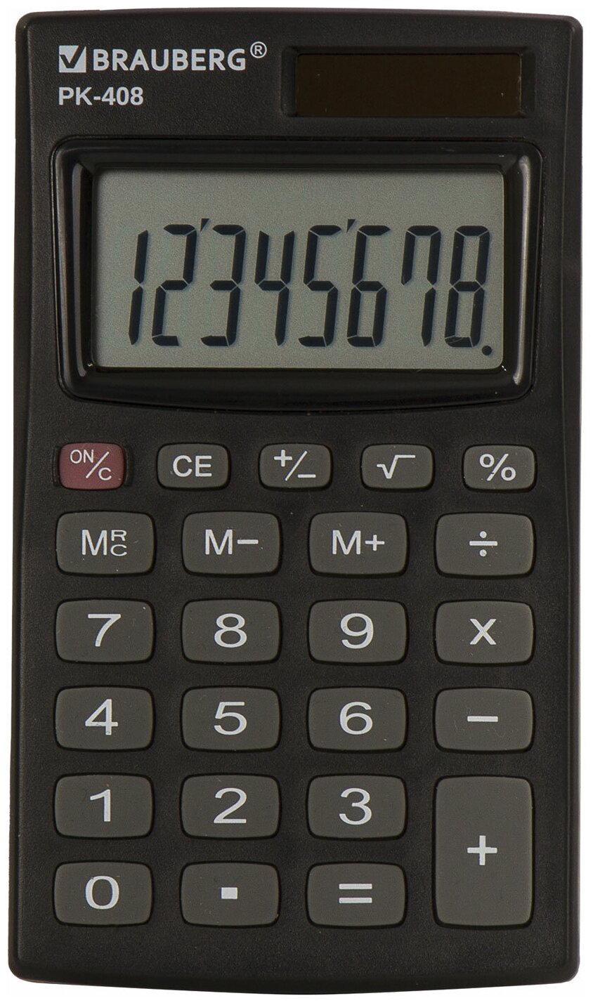 калькулятор карманный BRAUBERG PK-408-BK 8-разрядный - фото №1