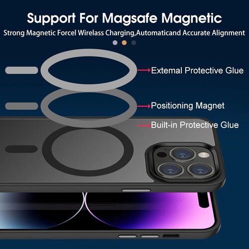 Премиальный proof чехол MagSafe для iPhone 14 Pro Max с защитой камер, черный софт-тач, металлические кнопки