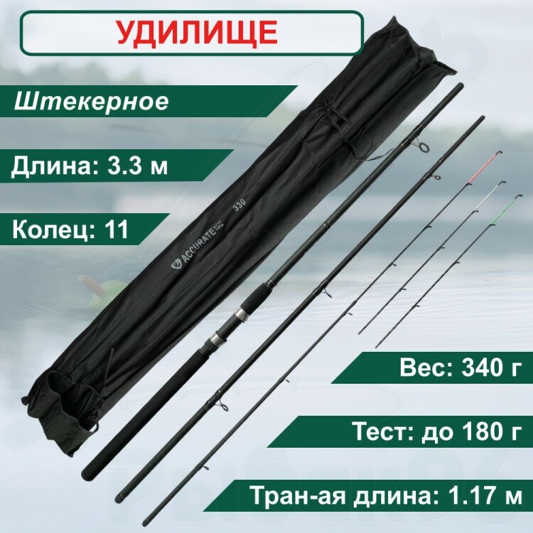 Удилище фидерное Condor Accurate длина 3,30 м, тест 180 гр, carbon, штекер