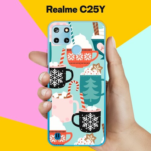 силиконовый чехол на realme c25y синий узор для реалми ц25 ай Силиконовый чехол на realme C25Y Узор новогодний / для Реалми Ц25 Ай