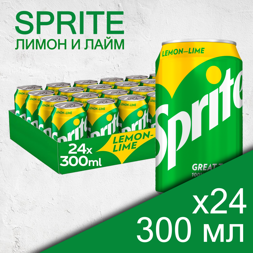 Sprite Lemon-Lime 0.3 л 24 шт банка газированный напиток Спрайт Лимон-Лайм жб