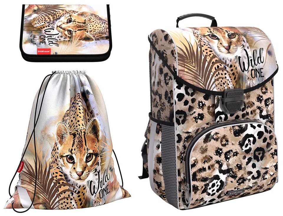 Школьный ранец ErichKrause® ErgoLine® 15L Wild Cat с наполнением 48280-set