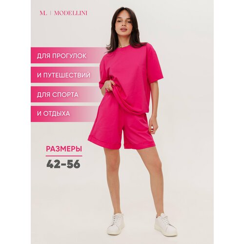 фото Костюм modellini, футболка и шорты, спортивный стиль, свободный силуэт, размер 50, фуксия, розовый