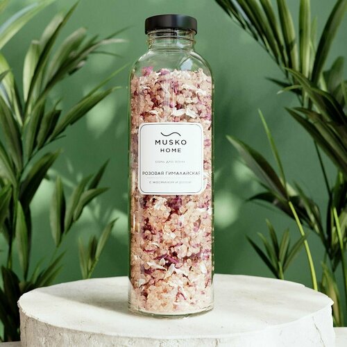 Соль для ванны, 550 г, розовая гималайская соль, роза и жасмин