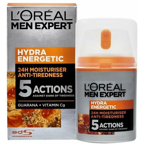 Крем для лица Loreal Men Expert Hydra Energetic против следов усталости с витамином С и гуараной 50 мл (Из Финляндии)