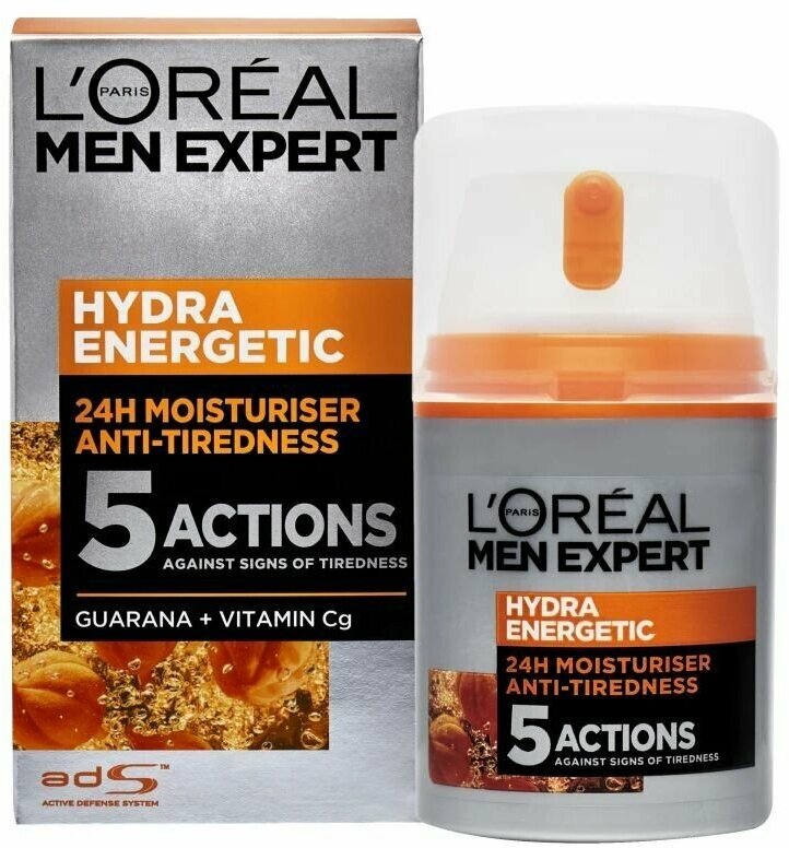 Крем для лица Loreal Men Expert Hydra Energetic против следов усталости с витамином С и гуараной 50 мл (Из Финляндии)