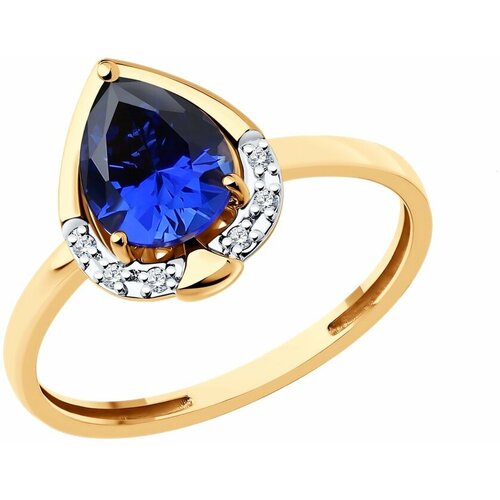 фото Кольцо sokolov, красное золото, 585 проба, корунд синтетический, бриллиант, размер 18