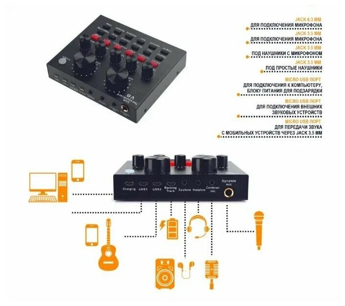 Конденсаторный студийный микрофон BM 800 со звуковой картой V8 (черный/золото)