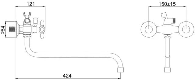 Смеситель на ванну Эверест B22-071C с длинным изливом, керамические кран-буксы, хром - фотография № 8