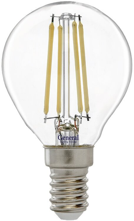 Лампа светодиодная. General GLDEN-G45S 12Вт 230В 4500К Е14 шар прозрачный
