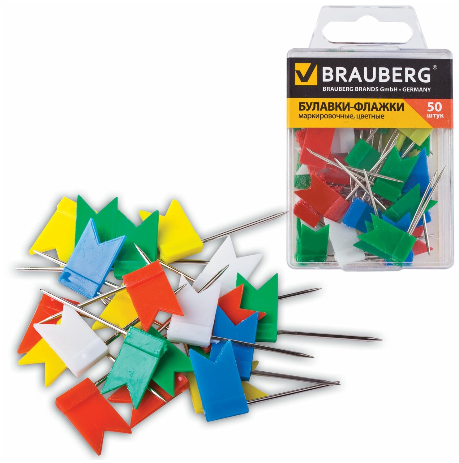 Булавки-флажки Brauberg маркировочные цветные, 50 шт (221537)