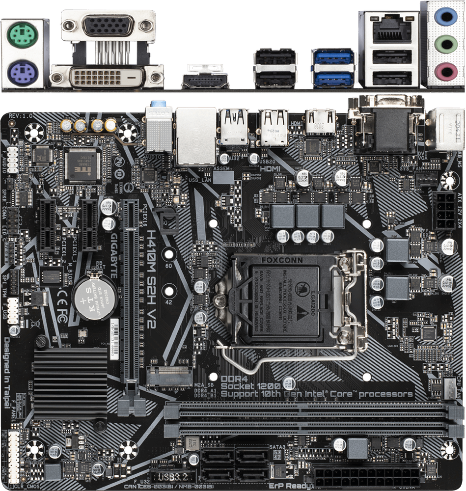 Материнская плата Gigabyte H410M S2H V2 H470 Socket-1200 2xDDR4, 4xSATA3, 1xM.2, 1xPCI-E16x, 2xUSB3.2, D-Sub, DVI-D, HDMI, Glan, mATX