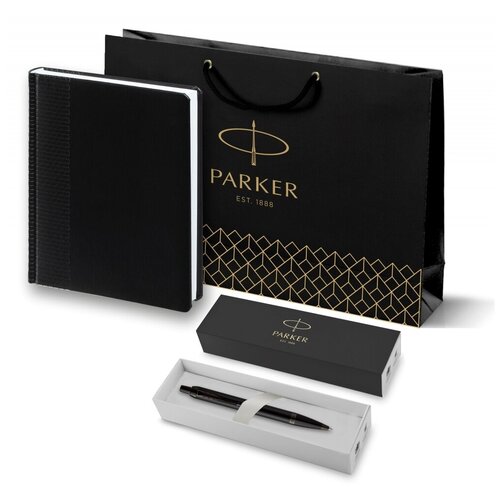 Подарочный набор Parker: черный ежедневник и черная шариковая ручка Parker IM Black Edition, цвет чернил синий