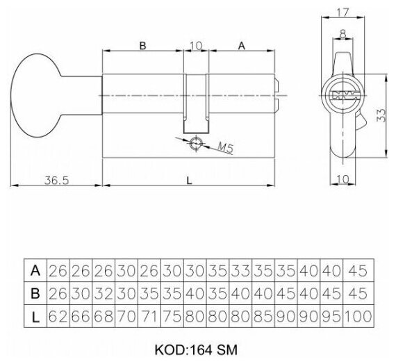 Цилиндровый механизм с вертушкой 164 SM/90 (35+10+45) mm никель 5 кл. - фотография № 2