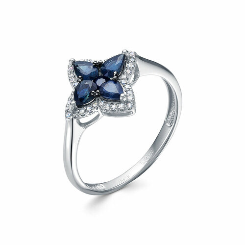 фото Кольцо vesna jewelry, белое золото, 585 проба, родирование, сапфир, размер 17, синий