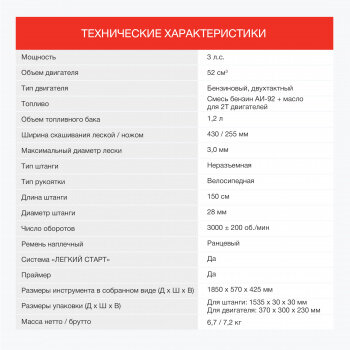 Триммер бензиновый Starwind GT-52 2200Вт 3л.с. неразбор.штан. реж.эл.:леска/нож - фотография № 8