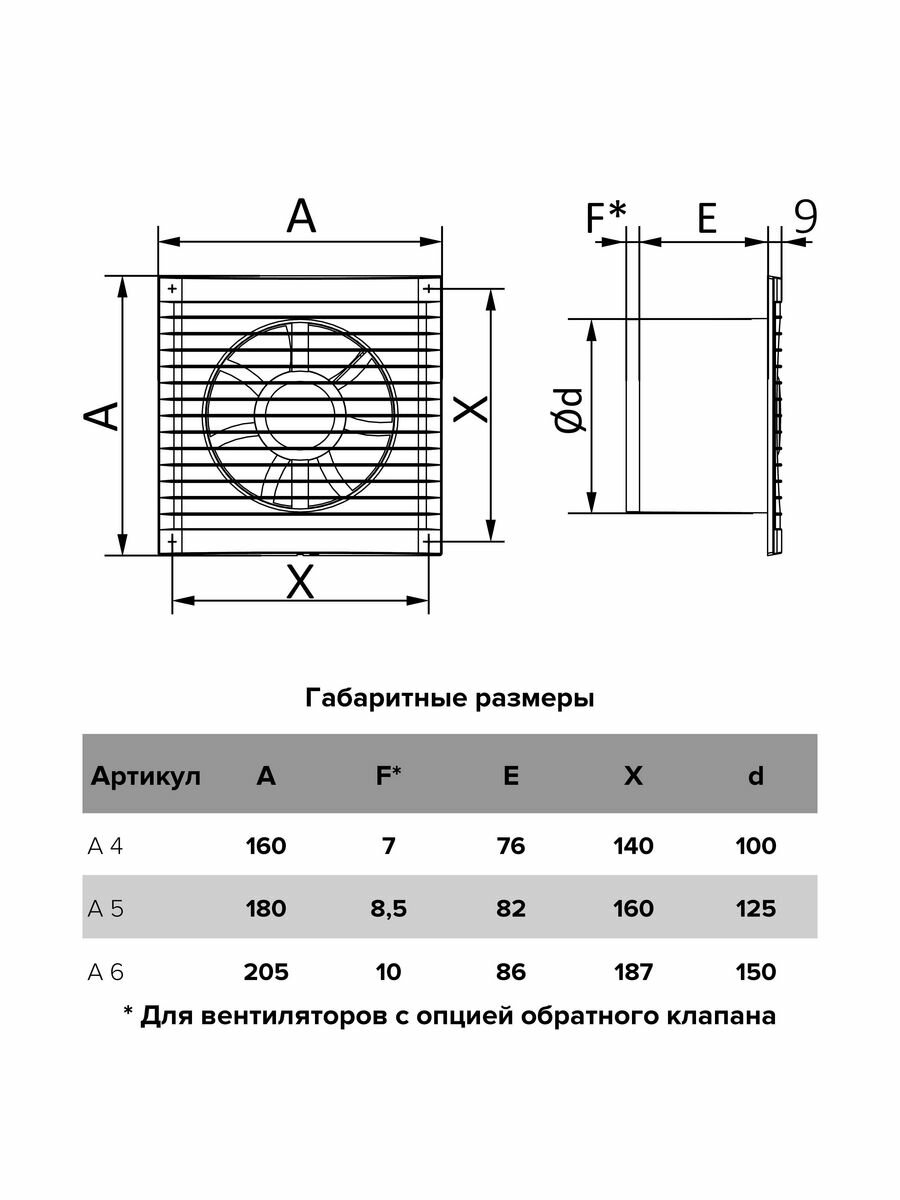 Вентилятор вытяжной с обратным клапаном Auramax A-4С, D100 мм, белый, в ванную, в туалет, на кухню