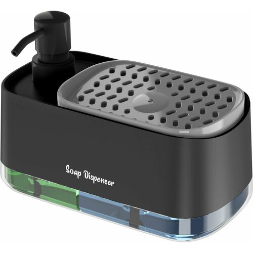 DE.HOME Двойной диспенсер для моющего средства с губкой и дозатор для жидкого мыла, с губкой, черный