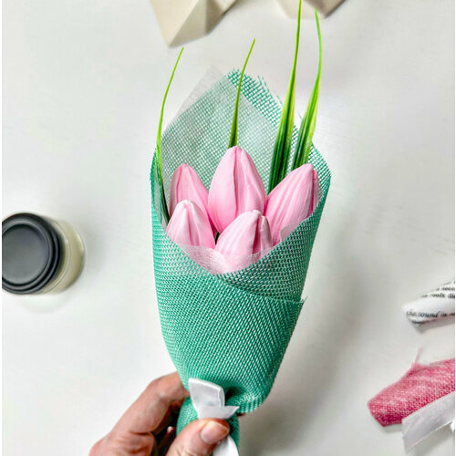Букет тюльпанов из мыла ручной работы - подарок для девушк букет из мыла ручной работы букет из 3 х тюльпанов красный