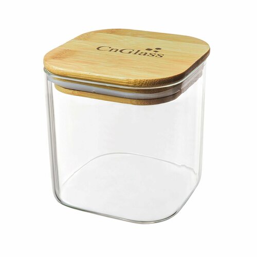 Емкость неполимерная для хранения CnGlass стеклянная банка для сыпучих с бамбуковой крышкой 700 мл 10х10 см G1A