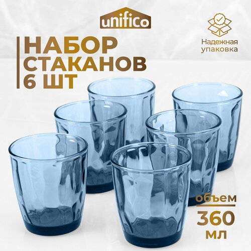 Набор стаканов для чая и кофе из силикатного стекла 6 шт 360 мл UNIFICO Diamante mare 757₽