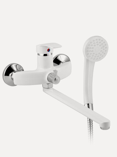 Изображение товара Смеситель для ванны с душем латунь с длинным изливом, Эверест, шланг, лейка, чашки в комплекте