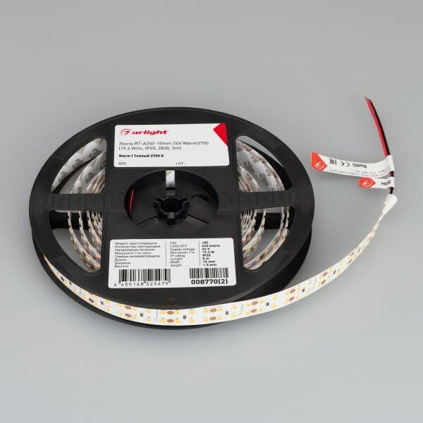 Arlight Светодиодная лента Arlight 19,2W/m 240LED/m 2835SMD теплый белый 5M 008770(2) — фото 1