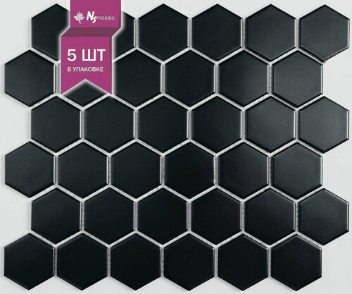 Изображение товара Мозаика керамическая NSmosaic PS5159-05, черная матовая, 325х281 мм, чип 51х59 мм, упаковка 5 шт