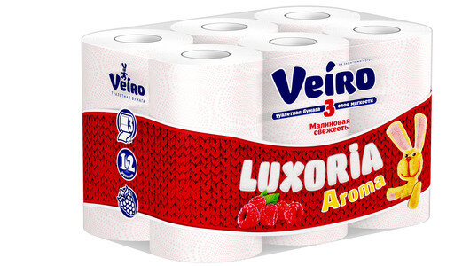 Картинки Туалетная бумага Veiro Luxoria Aroma Малиновая свежесть трехслойная 12 рул.