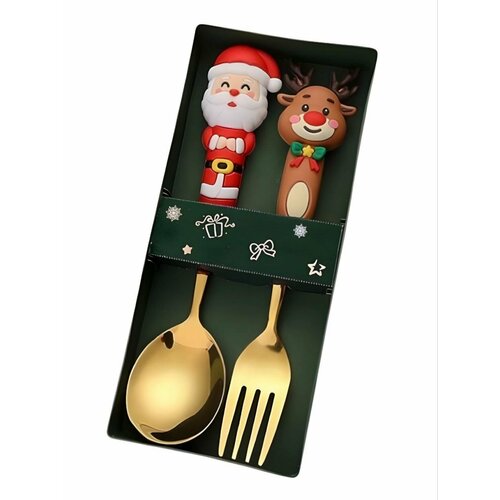Новогодний набор столовых приборов ложка и вилка, 
