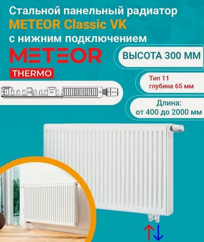 Изображение товара Панельный радиатор METEOR (Buderus) Classic VK 11/300/1100 7724652311 (нижнее подключение)